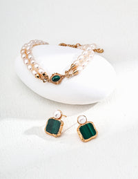 Vintage natural pearl peacock stone earrings