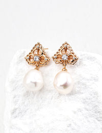 Natural pearl zircon earrings