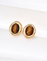 Simple natural tiger eye stone earrings