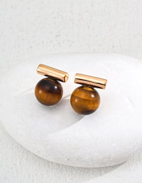 Simple natural tiger eye stone black agate earrings and earrings