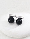 Simple natural tiger eye stone black agate earrings and earrings