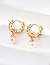 Vintage wood grain natural pearl earrings