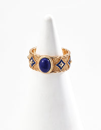 Retro design blue glazed lapis lazuli ring