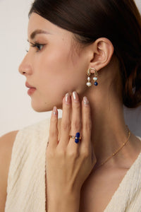 Simple natural pearl lapis lazuli Shoushan stone earrings