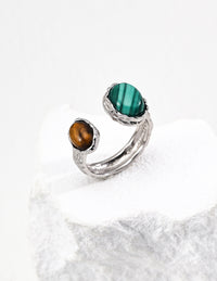 Vintage natural peacock red agate/tiger eye stone ring