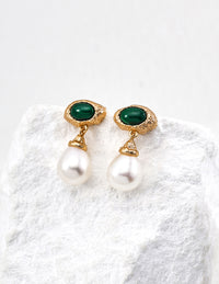 Simple natural pearl peacock stone earrings