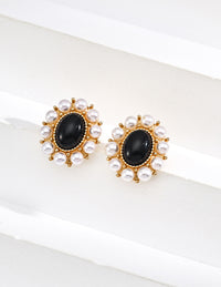 Design inspired black agate pearl shell earrings