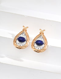 Vintage gold inlaid platinum mother shell/lapis lazuli design earrings