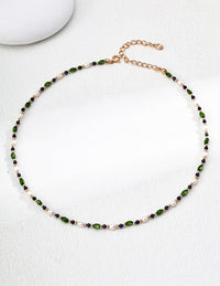Vintage Rice Grain Pearl Shell Olive Pearl Lapis Stone Necklace
