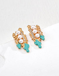 Fashionable imitation pearl zircon drop glazed earrings